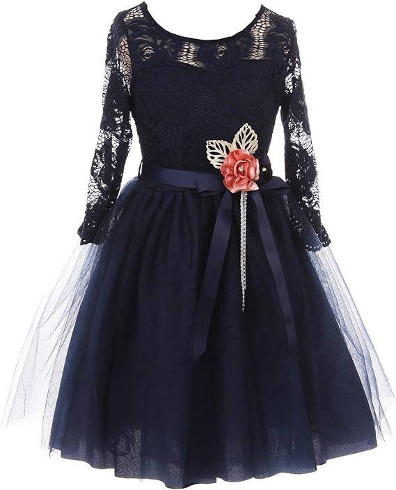 iGirlDress - Wholesale Dress - Kids - Little Girls 3/4Sleeve Floral Lace Corsage Flower Girl Dress17