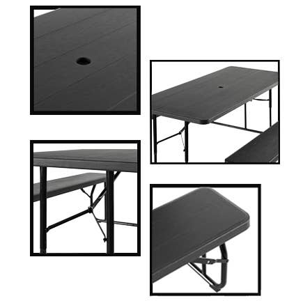 Quickway Imports - Vente Salon de terrasse - Set de table de pique-nique pliable extérieur effet bois avec structure métallique3