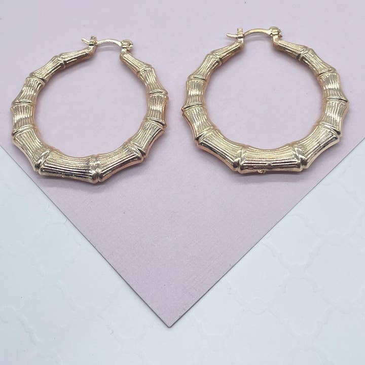 18k GF Chunk Bamboo Hoop Earrings for wholesale by Milie