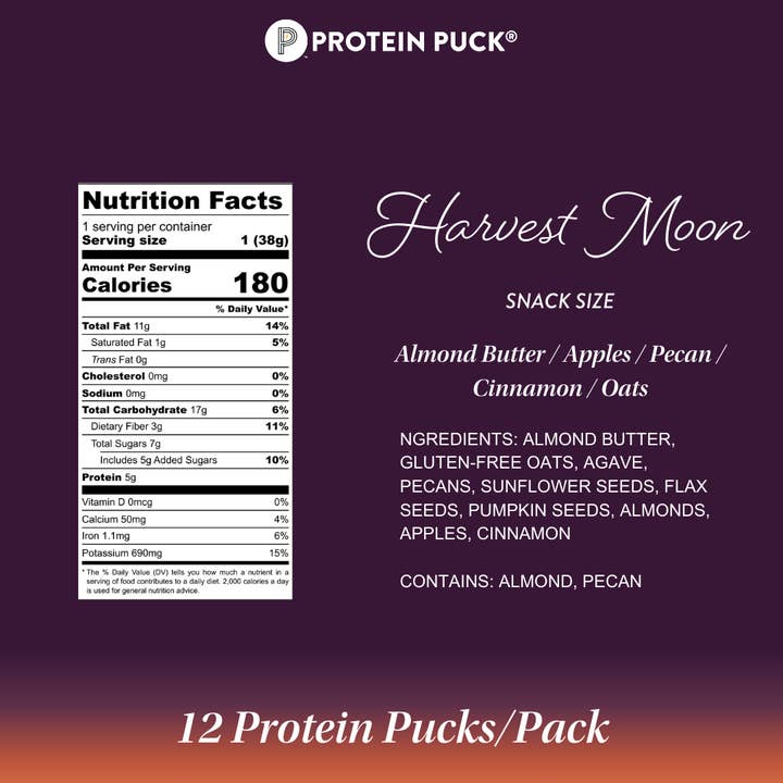Protein Puck - Wholesale Snack Bar - Harvest Moon (Apple, Cinnamon, Pecan) (12 - 1.34oz Bars)3