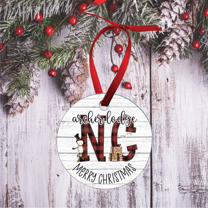 Giftable Memories - Wholesale Ornament - CUSTOM Town State Buffalo Plaid Font Christmas Ornament