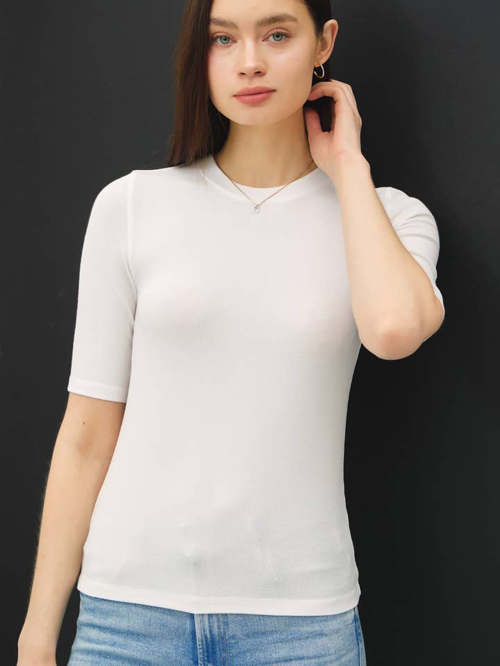 MODAL CLASSIC RIBBED CREWNECK SHORT SLEEVE TOP for wholesale by Be Cool