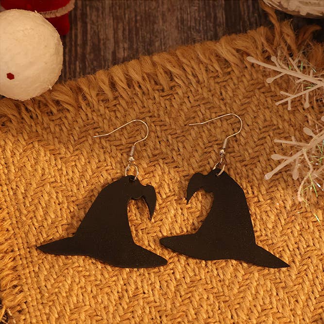 Negro Pendientes de cuero con sombrero de mago oscuro para Halloween SP396 de venta al por mayor en Faire