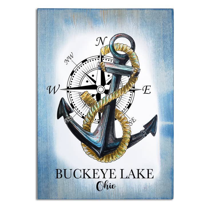 5x7 Wood Mini Art- Anchor- Custom Location for wholesale by Map Mom