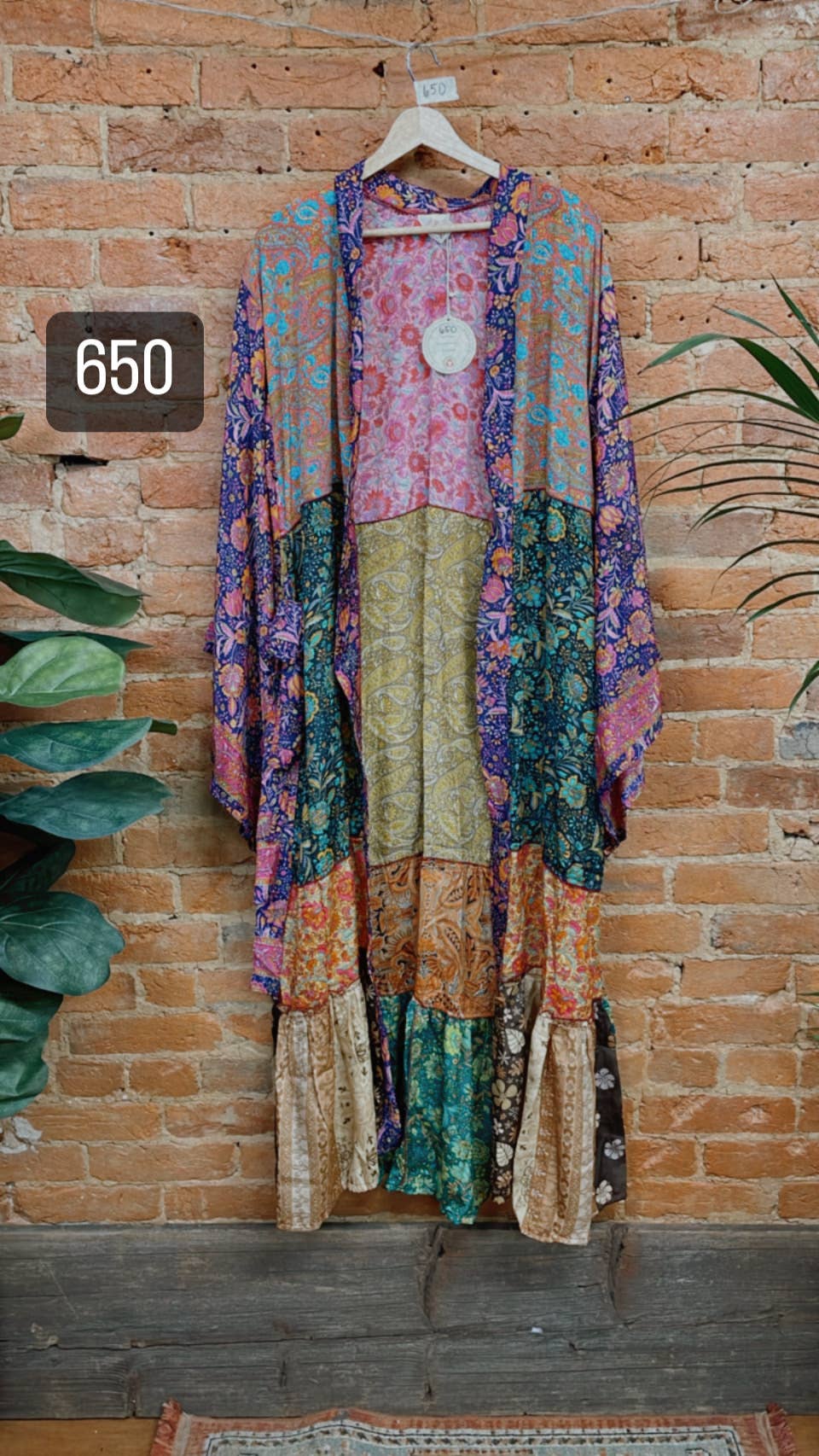 Ora d'oro Kimono Hippie Boho Patchwork, Kimono in Seta con Maniche a Campana Lunghe in vendita all'ingrosso su Faire9