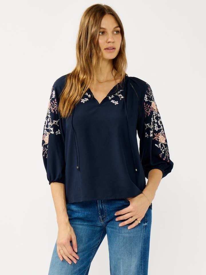 Floral Embroidered Split Neck Blouse for wholesale by Lovestitch