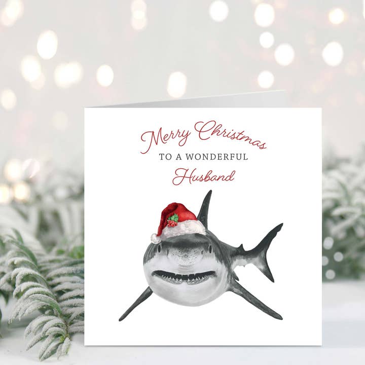 Husband Shark Christmas Card for wholesale by Libra Fine Arts