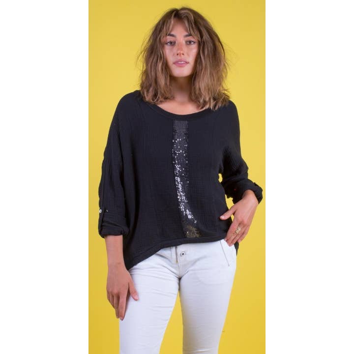 Gauze Top with Sequin Detail for wholesale by Gigi Moda
