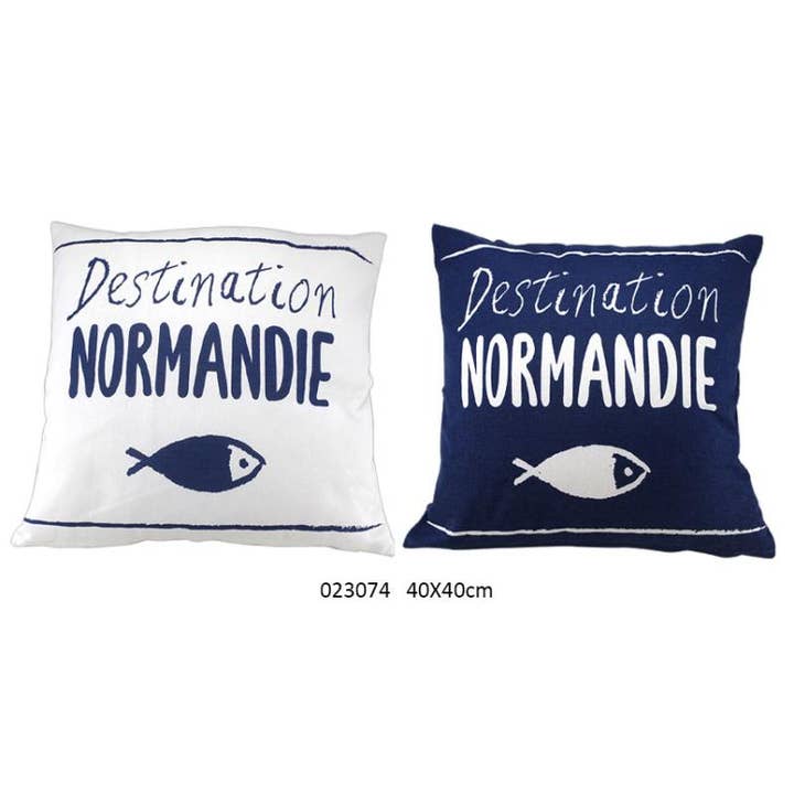 Almofada Azul/Branco 'Destino Normandia' 40 X 40 cm /2 Unidades por atacado de Faye