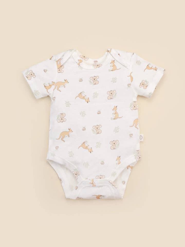 Lūmmi in Colour Babywear - Wholesale Bodysuit (non-footed) – Baby - Bamboo Short Sleeve Bodysuit - Kangaroo & Koala1