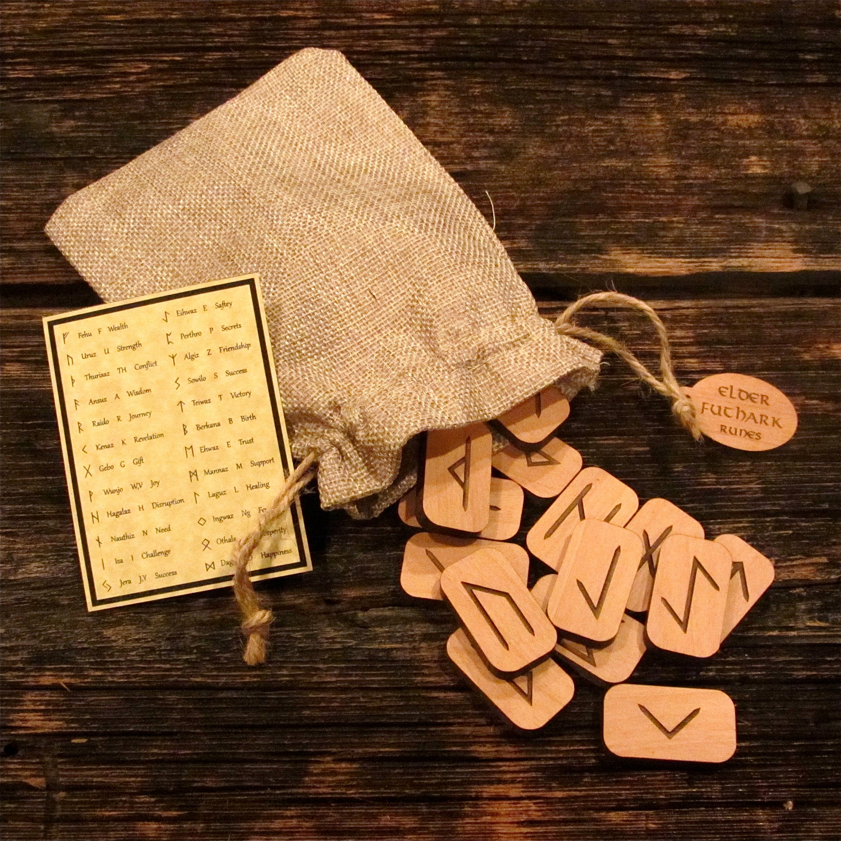 Woodland Woodworx - Wholesale Meditation Supplies - Elder Futhark Rune Set, Solid Engraved Alder Wood5