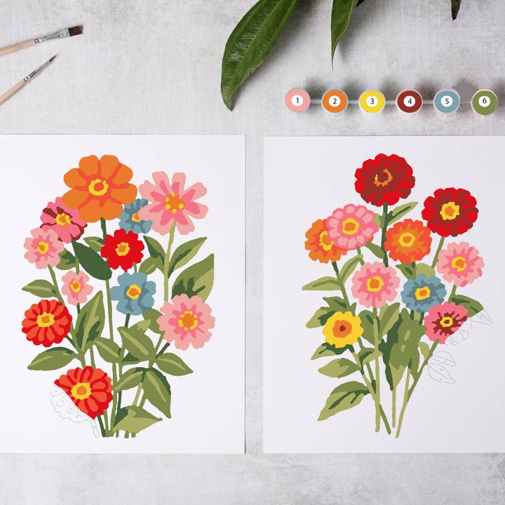 Kit de peinture par numéros « Floraisons de zinnia » pour la vente par Cate Paper Co.