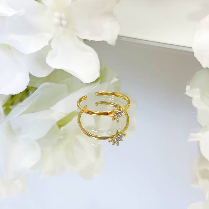 R036 gold starburst open adjustable dainty ring for wholesale by Melange Blanc