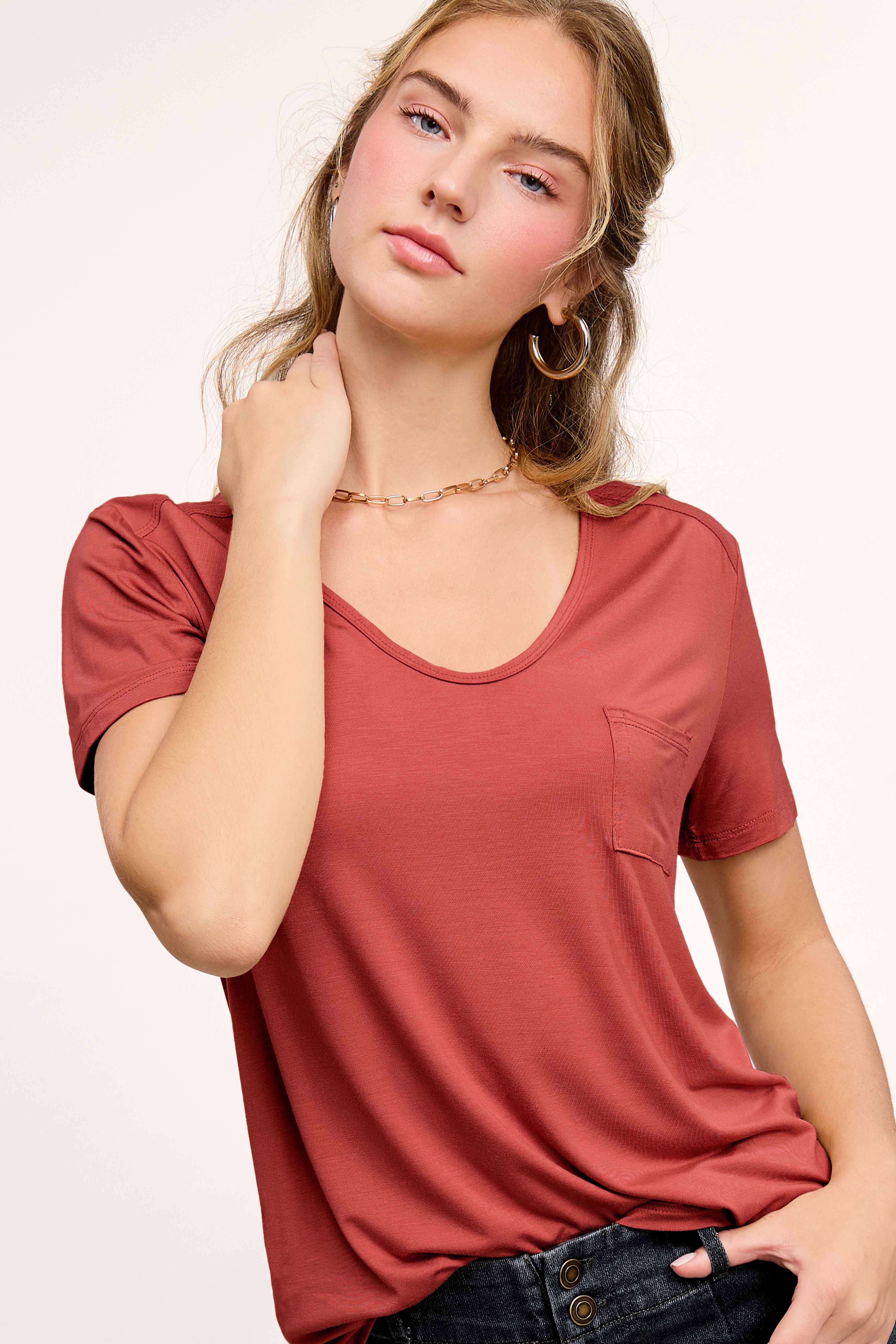 La Miel – T-shirt – Mulher por atacado – HUT7182-Camisola Básica de Manga Curta com Bolso Frontal Super Macio22