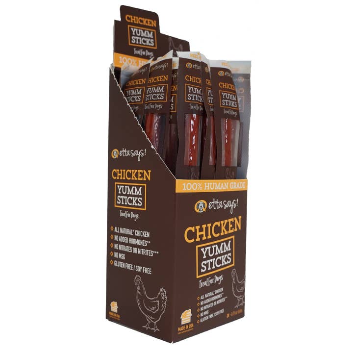 Pet Palette Distribution - Wholesale Pet Treats - Dog - Etta Says! Chicken Yumm Sticks Dog Chew Display Box 24ct