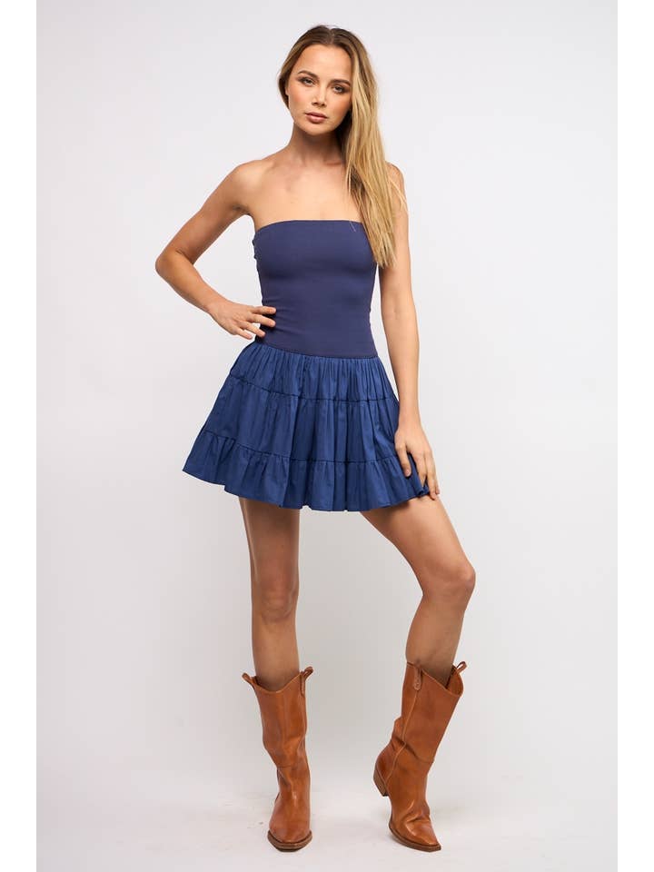 Sky to Moon - Wholesale Dress - Women's - SOLID COLOR DROP-WAIST TIERED TUBE MINI DRESS22