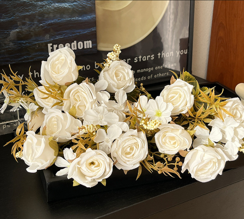 Sweet Home Deco – Engroshandel Kunstige blomster – 13'' lang buket med blandede blomster i silke, roser/margeritter i efterårsfarver8