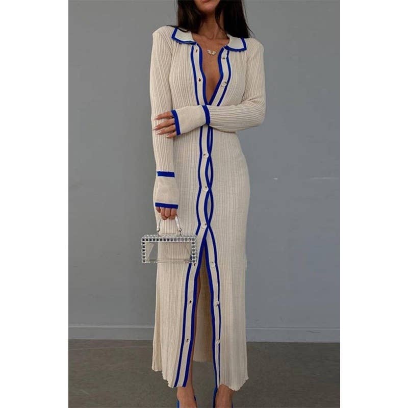 Paperdoll - Vendita all'ingrosso Vestito - Donna - Abito cardigan patchwork con colletto sottile 0