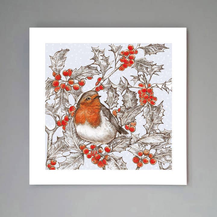 'Robin And Holly' Art Print for wholesale by Fay's Studio