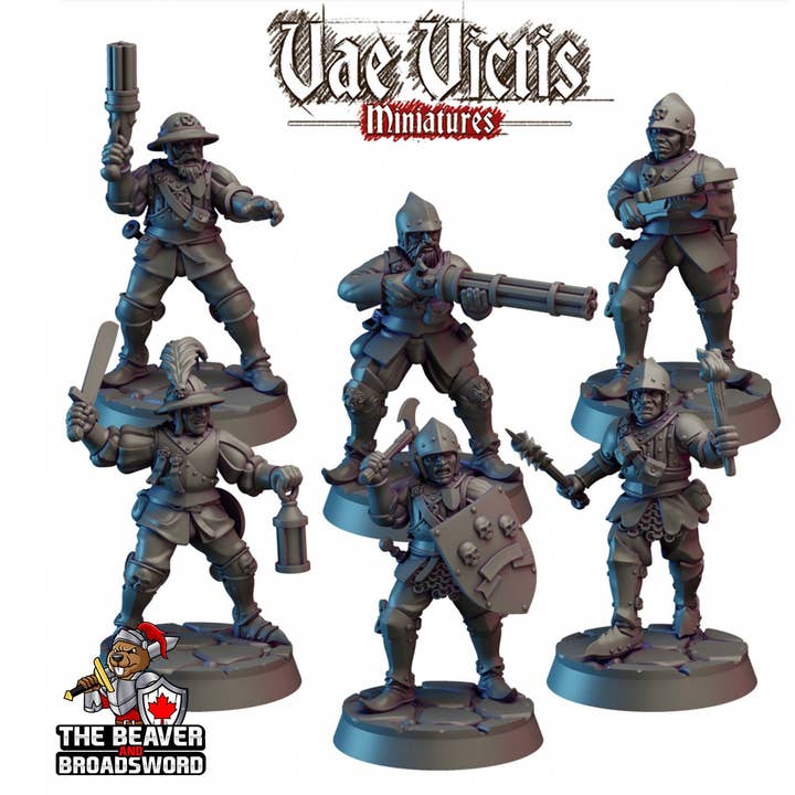 6 Stadtwache-Wächter Mini-Set - Vae Victis | Einheit | Kämpfer | Paladin | Mensch | Männlich | Wächter | Ritter | Pathfinder, TTRPG, Wargaming, für den Großhandel von The Beaver and Broadsword