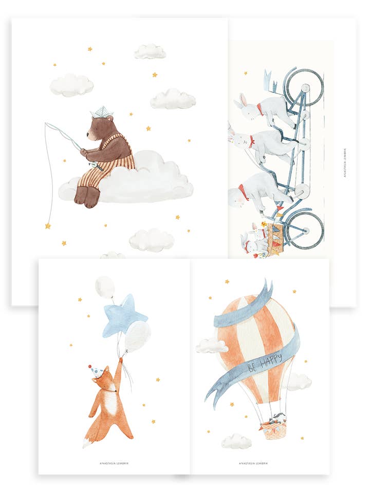 GENTLE FRIENDS - Lot 4 affiches sans cadre lapin, montgolfières ... (P0312) for wholesale by LILIPINSO