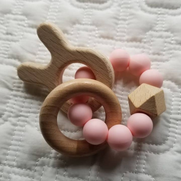 Wooden Bunny Silicone Bead Teether & Rattle for wholesale by D & C TOYS