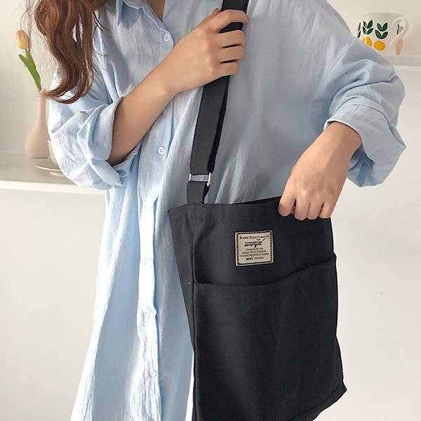 UZ Wholesale Store - Wholesale Tote Bag - Women's - Simple Solid Color With-pockets Canvas Handbag