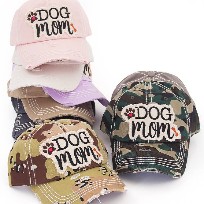 Hana - Wholesale Baseball Cap - Women's - DOG MOM Patch Vintage Distressed Baseball Cap
