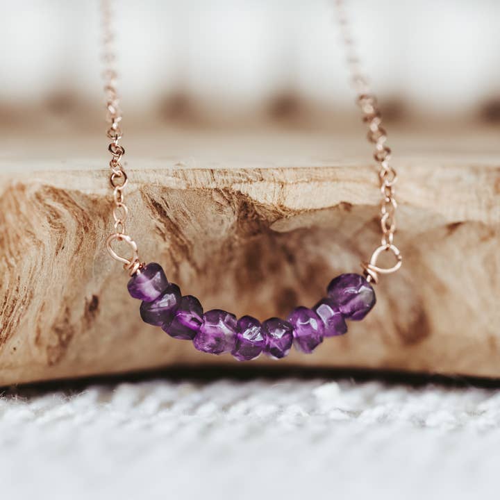 Amethyst Beaded Crystal Bar Necklace for wholesale by Salt and Sparkle