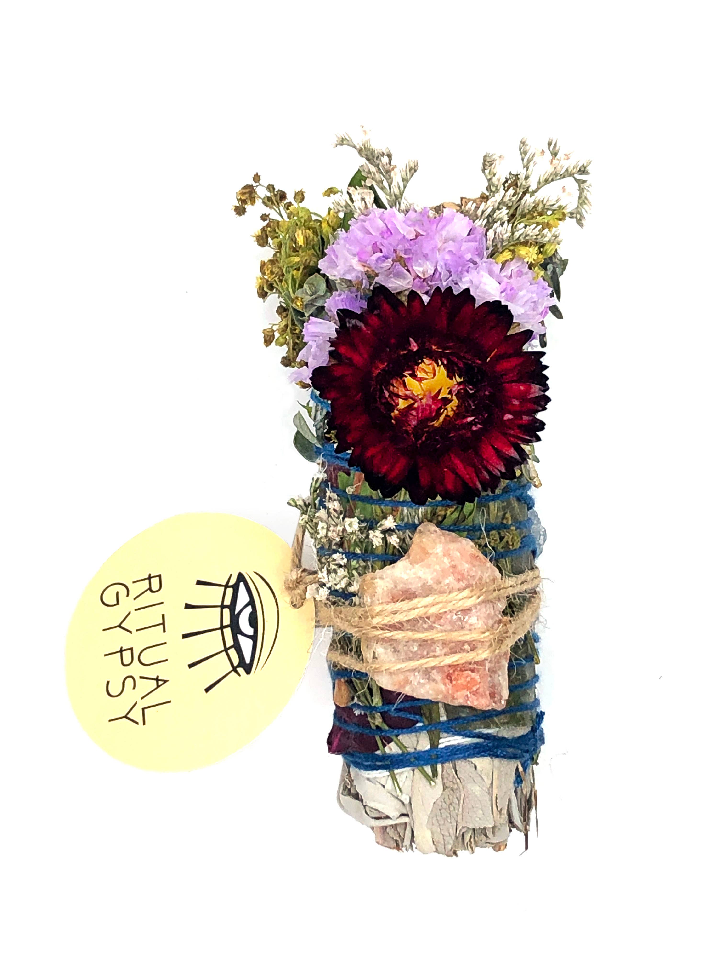 RITUAL GYPSY SAGE WANDS - Vendita all'ingrosso Salvia - BACCHETTE RITUALI SALVIA DA 4" (24 OPZIONI DI CRISTALLO)12