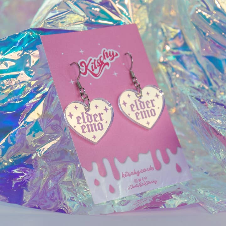 Kitschy - Wholesale Dangle Earrings - Elder Emo Iridescent Heart Earrings0