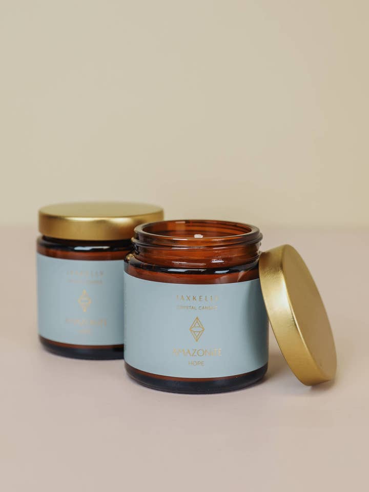 4oz Amber Crystal Candles - Amazonite - Hope for wholesale by JaxKelly Candles