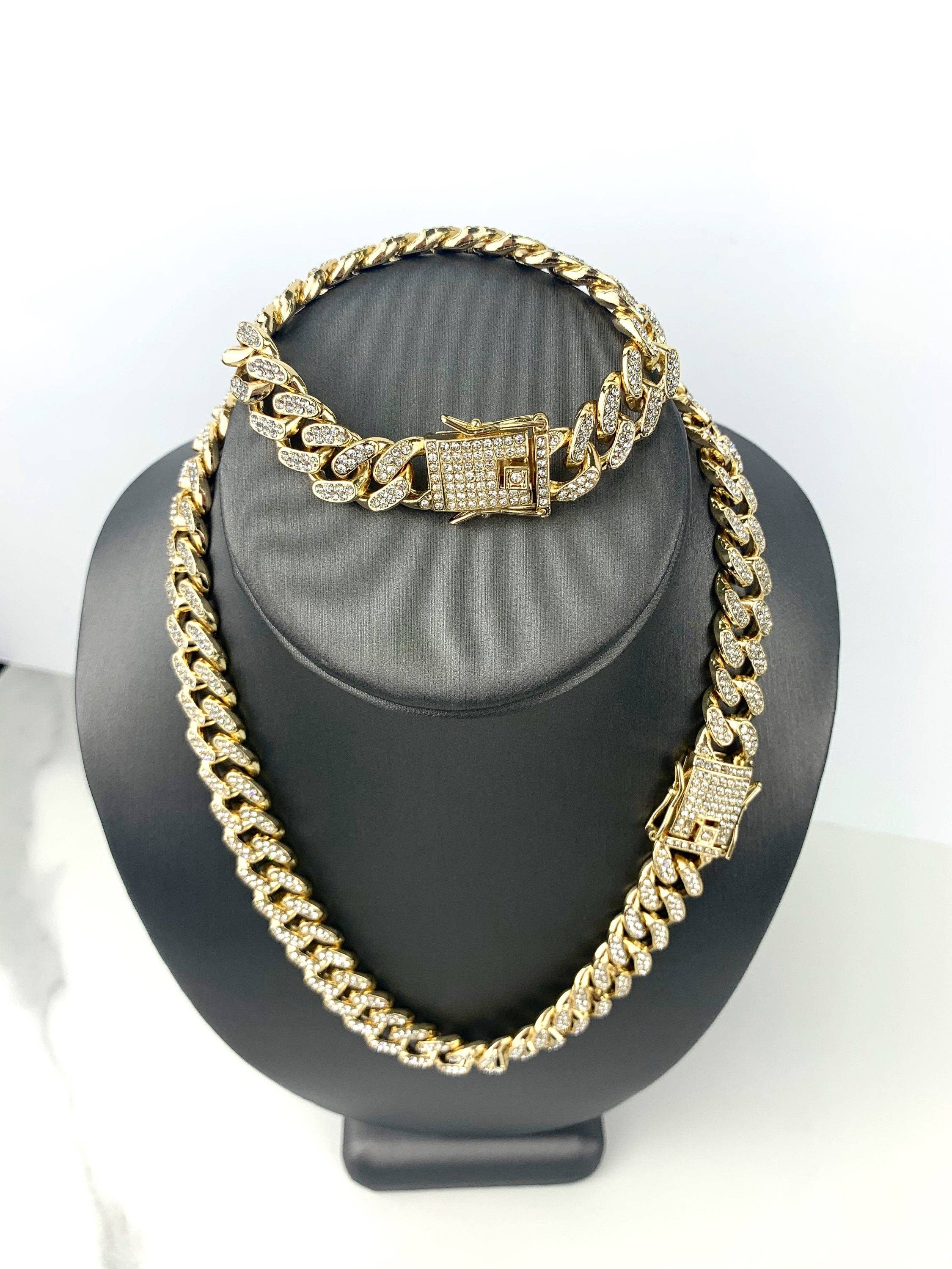 Luxus Accessories - Wholesale Jewelry Set - 14k Gold Filled Iced CUBAN LINK  Chain & Bracelet2