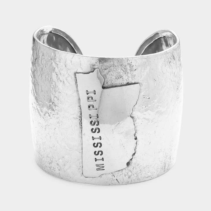 Sensibling Corp. - Wholesale Cuff Bracelet - Mississippi State Map Hammered Wide Metal Cuff Bracelet