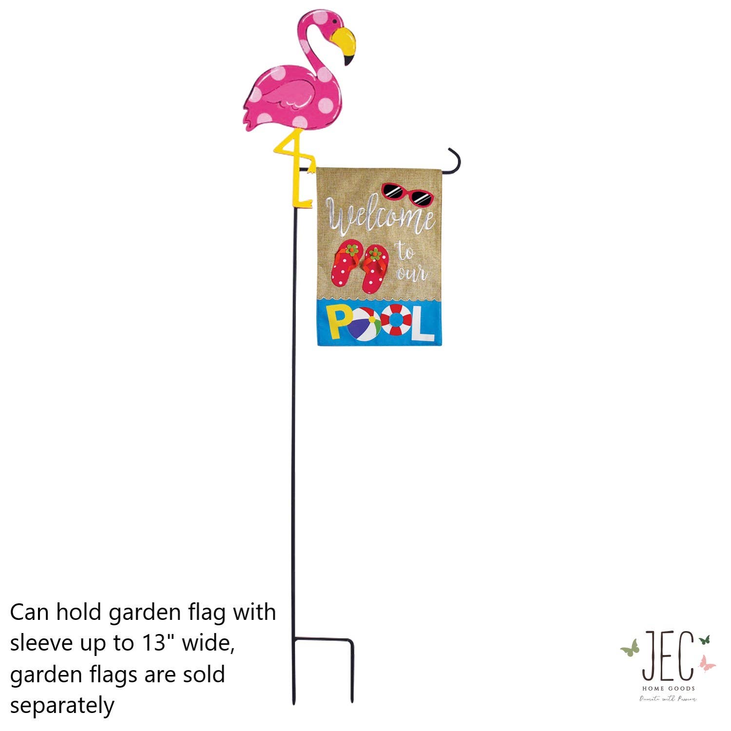 JEC Home Goods Inc - Wholesale Flagpole - Flamingo Welcome Garden Flag Stand with Banner1