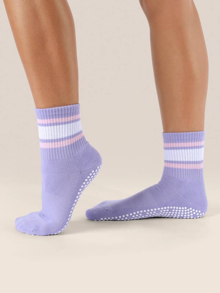 Crew Non Slip Grip Socks - Purple Rain Stripe for wholesale by MoveActive