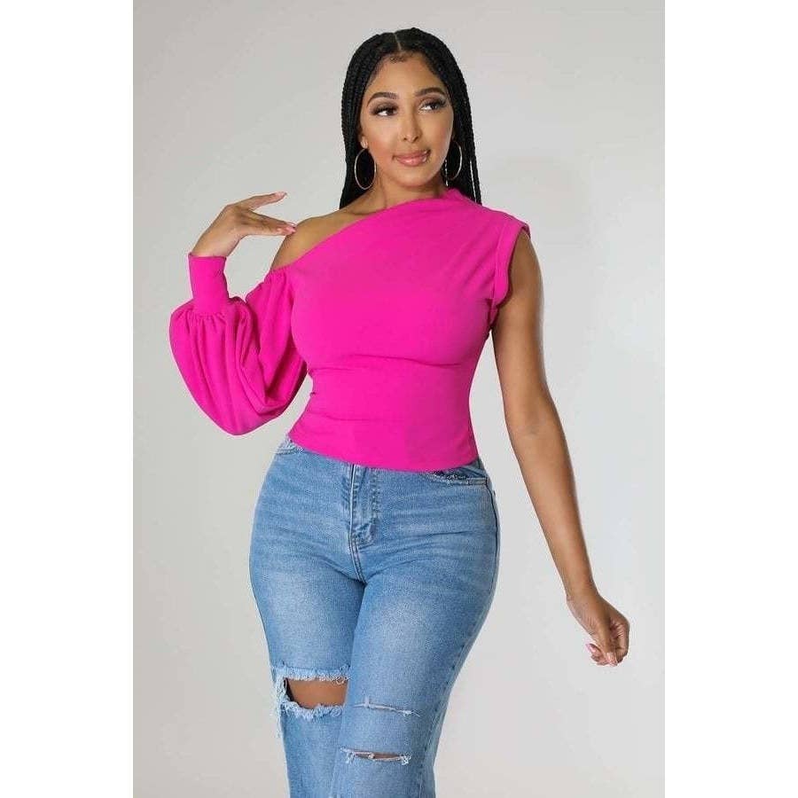 Black Pearl Clothing - Wholesale Blouse - Women's - PLUS SIZE ONE SHOULDER PUFF SLEEVE TOP5