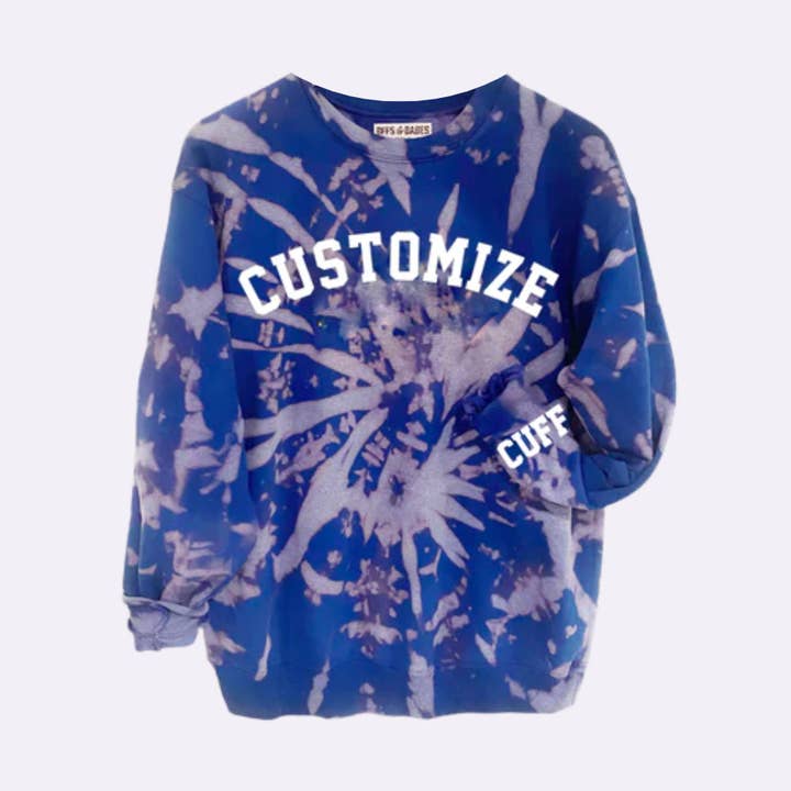 GO TEAM ♡ personalizable royal blue tie-dye sweatshirt for wholesale by BFFS & BABES