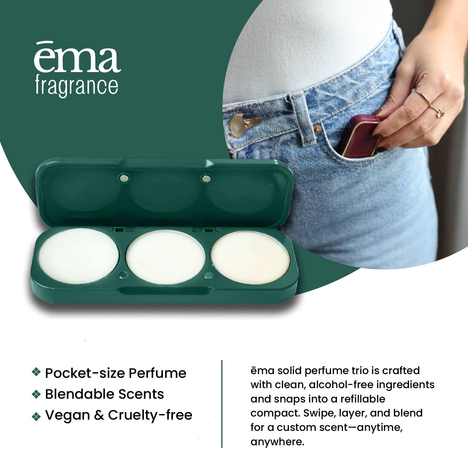 ēma fragrance - Wholesale Solid Perfume - Invigorating Set: Refillable Compact + 3 Fragrance Pods1