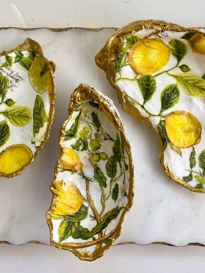 Lemon Print Oyster Shell Jewelry Dish and other Purchase Wholesale one hundred eighty degrees. Free Returns & Net 60 Terms on Faire trending on Faire.