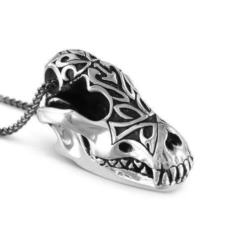 Collar de calavera de lobo adornado - Plata para venta al por mayor de Lost Apostle