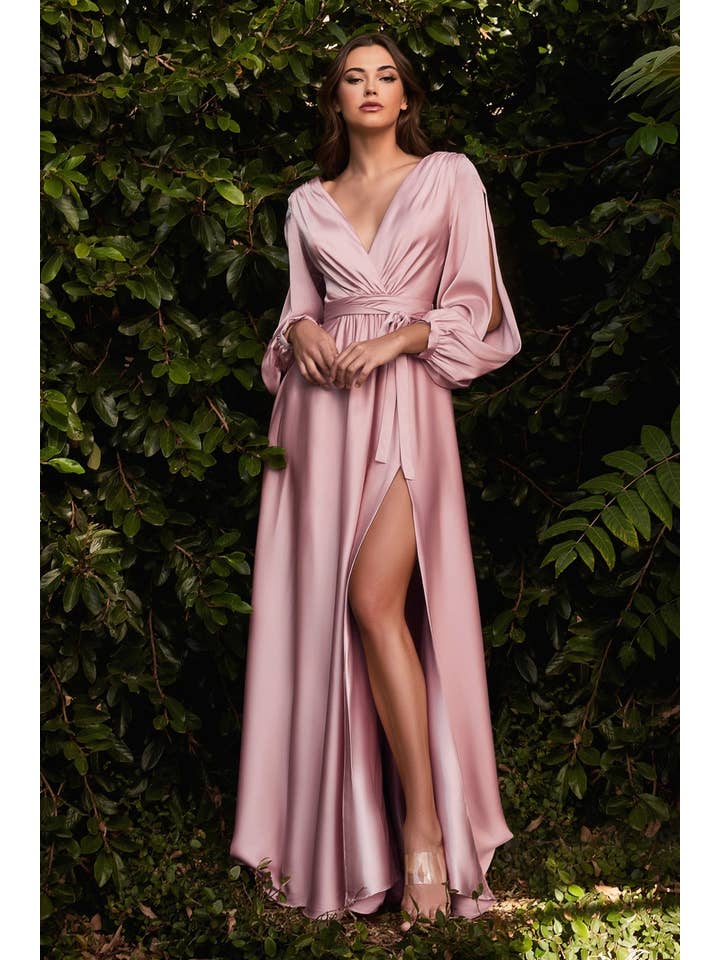 Ladivine by Cinderella Divine - Wholesale Gown - Women's - Long Sleeve Satin Dress