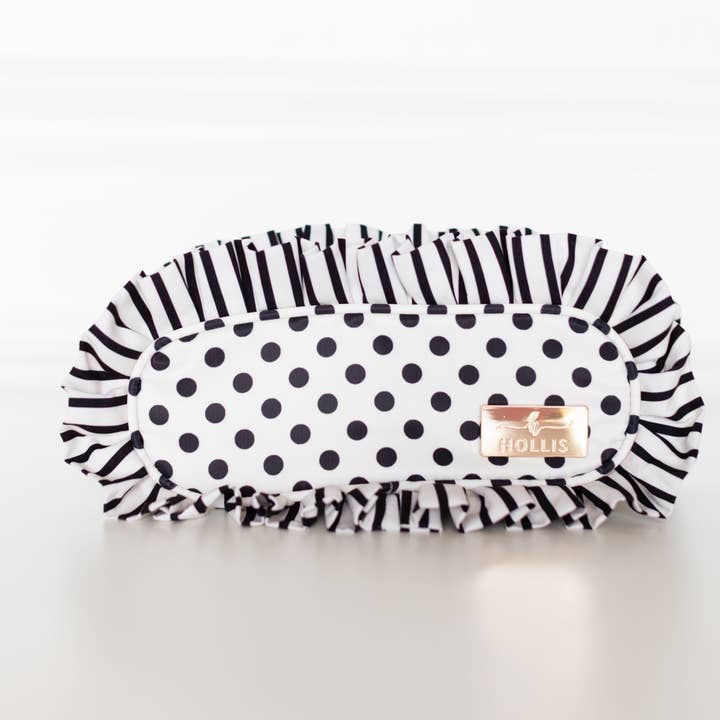 Polka Stripe Ruffled Nylon Pencil Bag for wholesale by Hollis