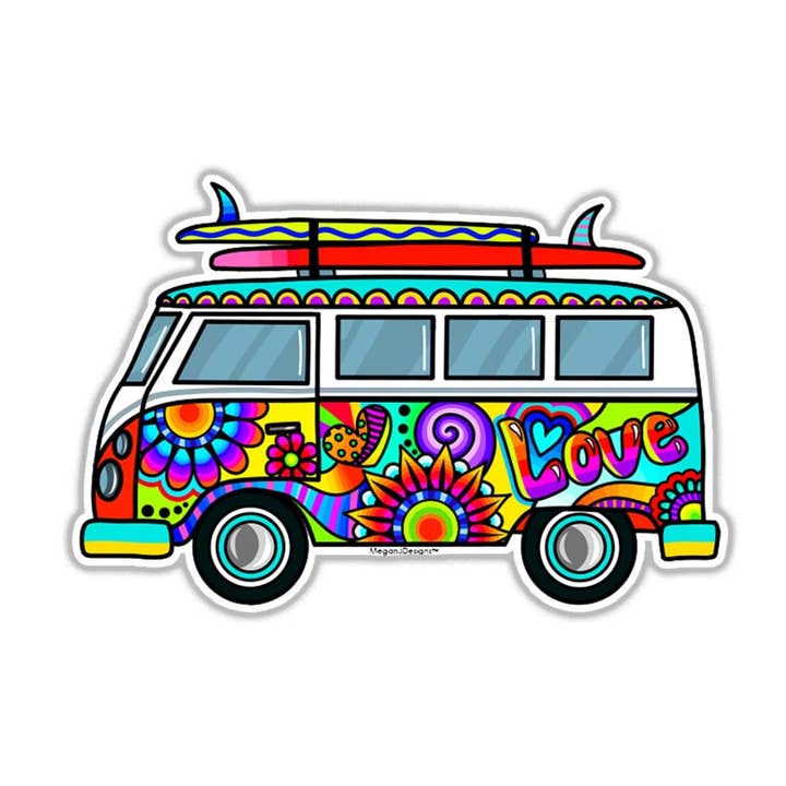 Hippie Bus Van Waterproof Car Laptop Sticker for wholesale by MeganJDesigns