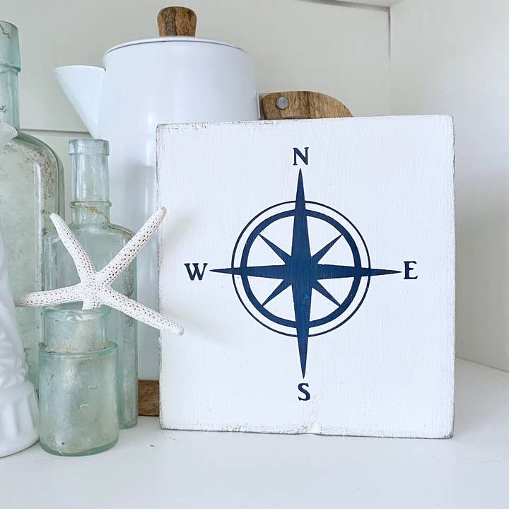 Compass Sign, nautical home decor, beach decor, lake decor for wholesale by Anchored Soul Designs