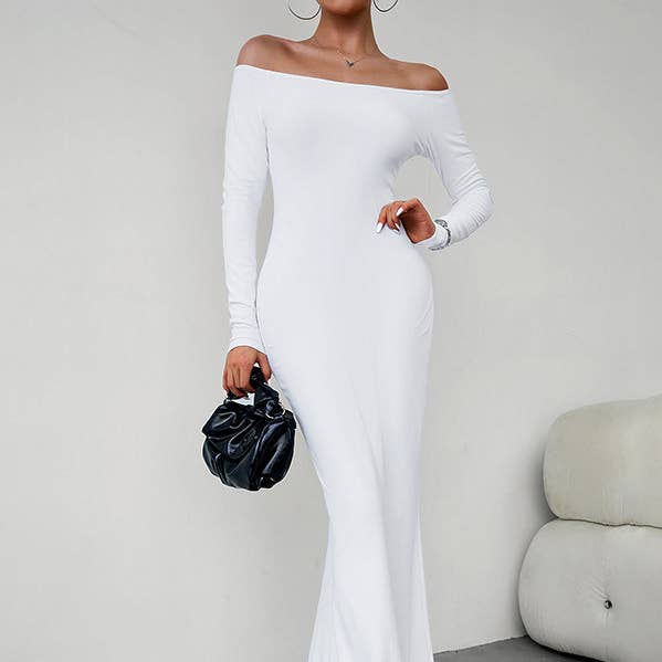 Långa ärmar Smala Enfärgade Maxiklänningar utan axlar för wholesale av Plush Looks