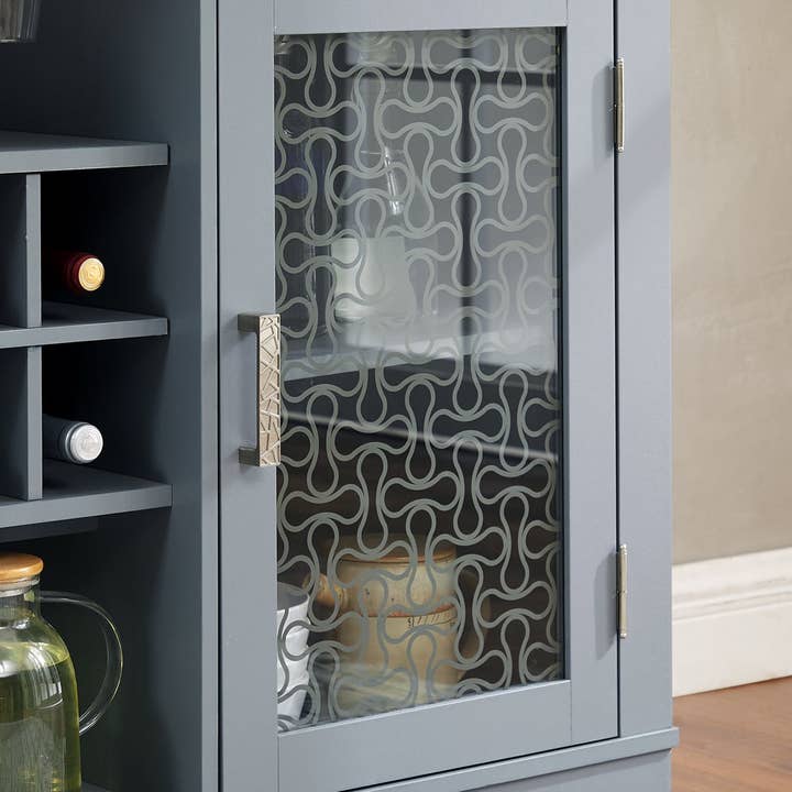 Orange County Decor - Wholesale Cabinet - Modern Farmhouse Buffet Cabinet, Sideboard With 2 Drawers And Elegant Glass Door Cabinets, Wine And Glass Rack, Coffee Bar For Kitchen, Dining Room, Light Blue And Light Oak, 56.46"W*15.55"D*35.74"H8