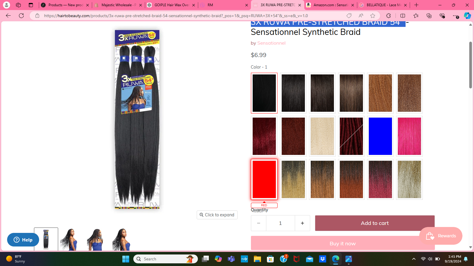 Majestic Wholesale – Extensões de cabelo por atacado – Ruwa Trança Pré-Esticada 3X 54" Cores Sortidas3