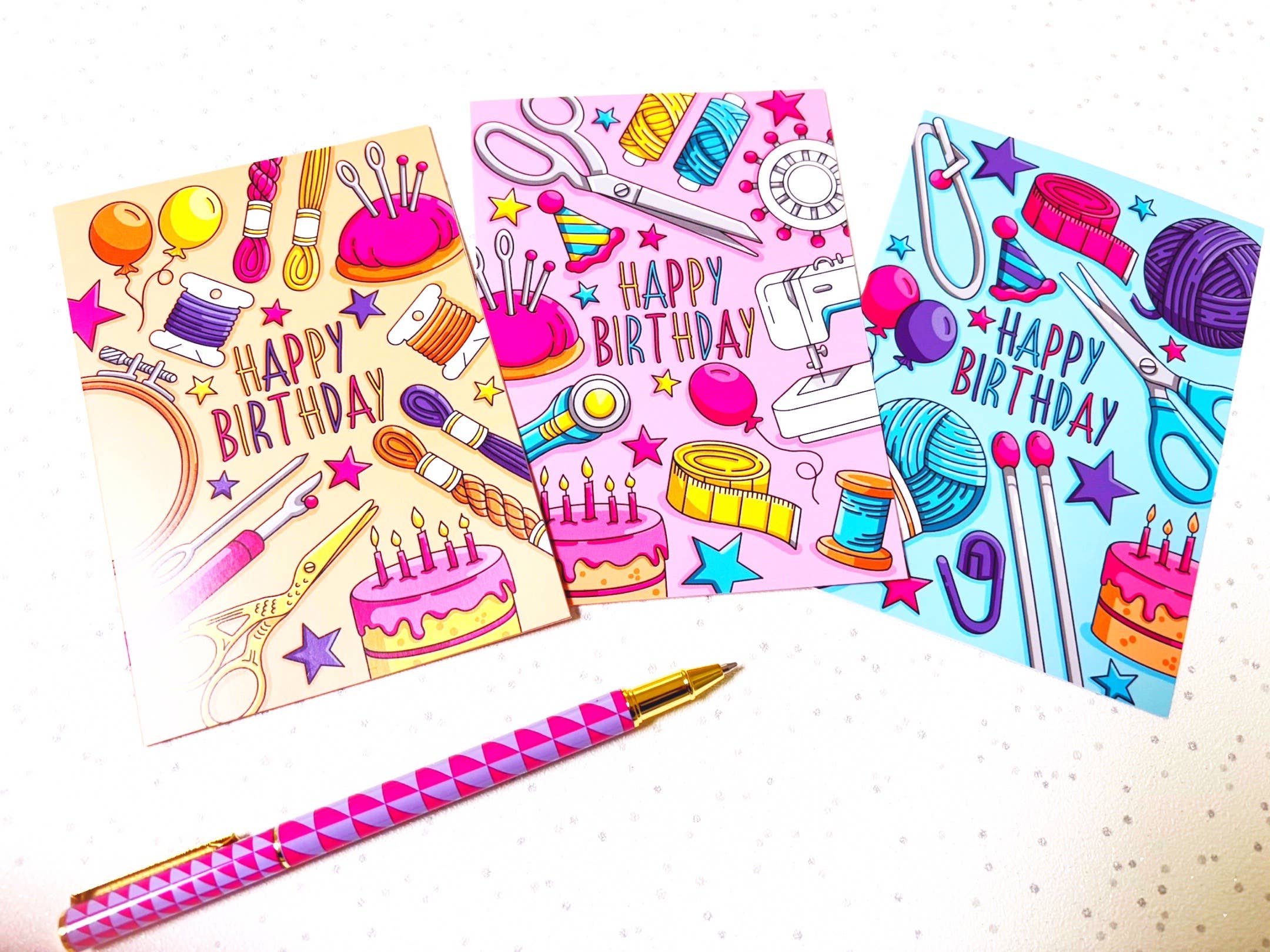 Little Green Stitches – wholesale Birthday card – Needlecraft Greetings Card,  Sewing Birthday Cards4