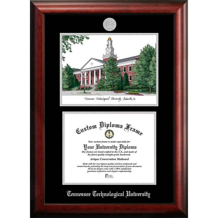 Tennessee Tech Silver Embossed Diploma Frame & Lithograph for wholesale by Campus Images